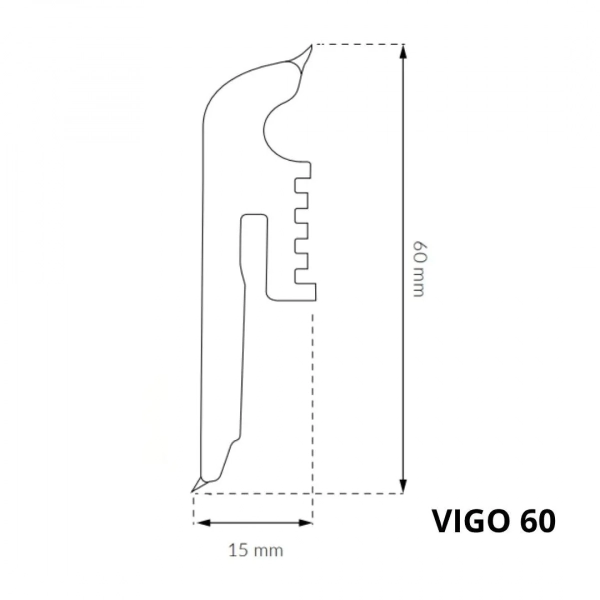 Sockelleiste - Arbiton VIGO 60 mm - Eiche Scandinavian 102 - Sockelleiste Kunststoff mit Gummilippe