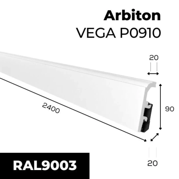 Sockelleiste - Arbiton VEGA P0910 - 90 mm - Weiß - Kabelkanal Fußleiste